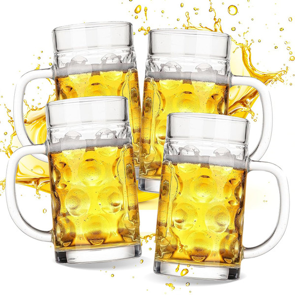 ZHENGYAOYANG 20oz Large Heavy e Glass Beer Mugs for Freezer Set of 4 with Handle, Large Glass Beer Stein, Beer Cup Mug for Water, Drinks, Lead-Free Glasses for Men in Pub, Home-1765515387