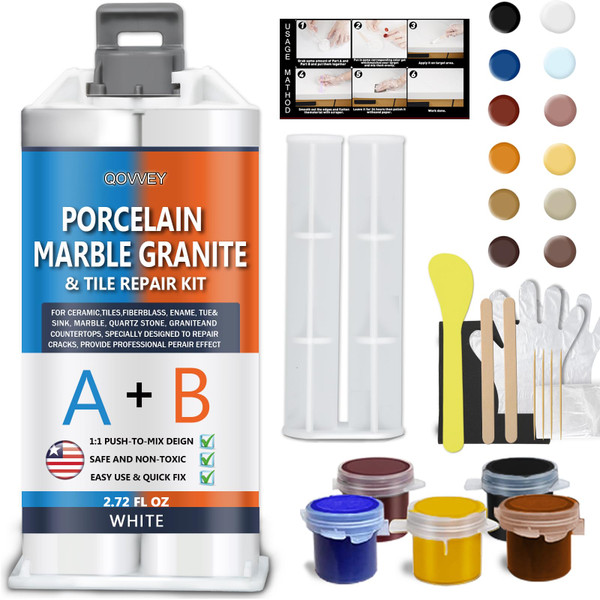 Granite and Quartz Countertop Chip Repair Kit, Tile & Fiberglass Porcelain Repair Kit,Marble Tub Repair Kit to Quickly Fix Cracks Ceramic Corian Bathtub Sink Toilet Dents Holes Scratchs