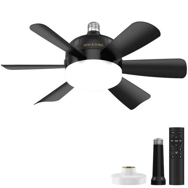 SINCETORE Ceiling Fans,18" Low Profile Ceiling Fan with Lights Remote Control, Socket Fan Lighting & Ceiling Fans, Indoor/Outdoor Ceiling Fan with Lights Flush Mount, (black)