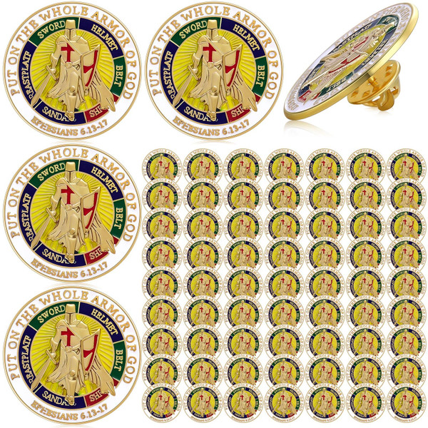 Riceshoot 60 Pcs Christmas Armor of God Lapel Pins Christian Religious Pins Put on The Whole Christian Gifts for Men Collectors Military Church School