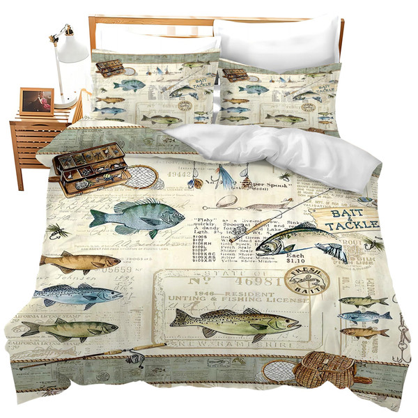 Jerkboo Fishing Bedding Set - Duvet Cover Twin Full Queen King Size Comforter Cover for Kids Adults Men Women - Theme Quilt Cover Decorative Soft Set With 2 Pillowcases-1765517104