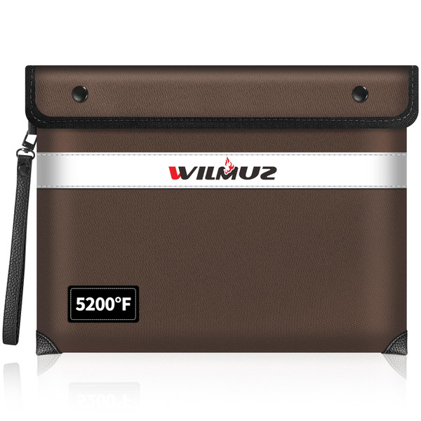 Fireproof Document Bag,5200℉ Insulated Fire Proof Money Bag for Cash,Waterproof Document Pouch with Water Resistant Zipper,8 Layers of Heat Insulated Materials,13.9x10.6 Inch(Brown)