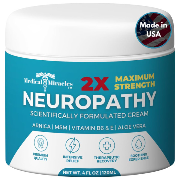 Medical Miracles|2X Strength Neuropathy Nerve Therapy Max- Potency Relief Cream for Feet, Hands, Legs, Toes - Arnica, Vitamin B6, Aloe Vera, MSM - Crafted for Exceptional Relief 4oz