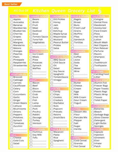 All out of Kitchen Queen Grocery List: Fast Check Grocery List | Yellow Theme | 100 Pages | 8.5 X 11 Inches | All out of grocery list | Grocery list ... list note pad | All out of keto grocery list-1765517446