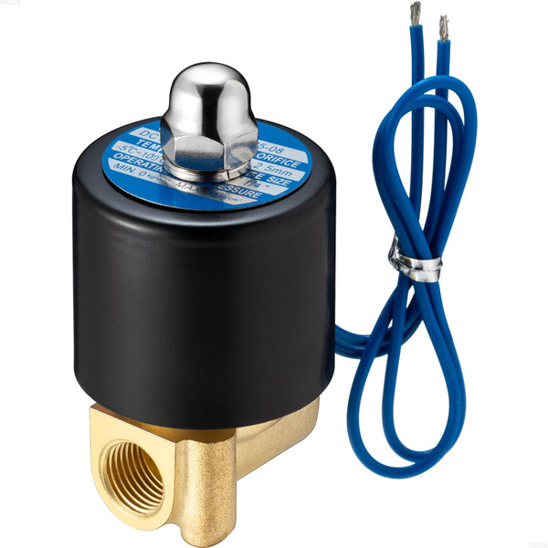 VIILOCK 1/4” Brass Electric Solenoid Valve, 2 Way Air Valve Normally Closed for Air Water Oil Gas 2W-025-08 (DC12V)