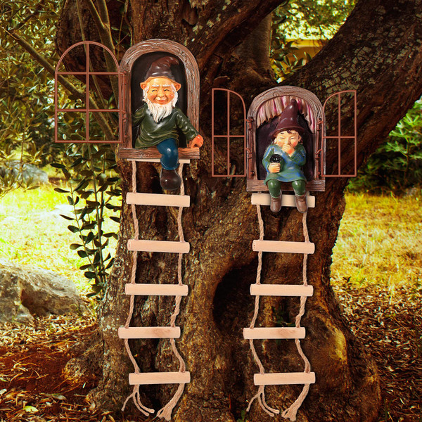 Thyle 4 Pieces Garden Gnomes Outdoor Tree Hugger Gnome Fairy Statue Elf Out The Door Resin Figurine Hanging Ladder Decoration Tree Faces Decor Outdoor for Patio Yard Lawn Thyle 4 Pieces Garden Gnomes Outdoor Tree Hugger Gnome Fairy Statue Elf Out The Door Resin Figurine Hanging Ladder Decoration Tree Faces Decor Outdoor for Patio Yard Lawn