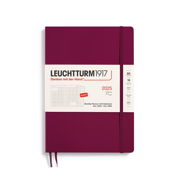 LEUCHTTURM1917 - Monthly Planner & Notebook 2025 Softcover, Composition (B5), Port Red (Nov 1 2024 - Feb 28, 2026)-1765518762