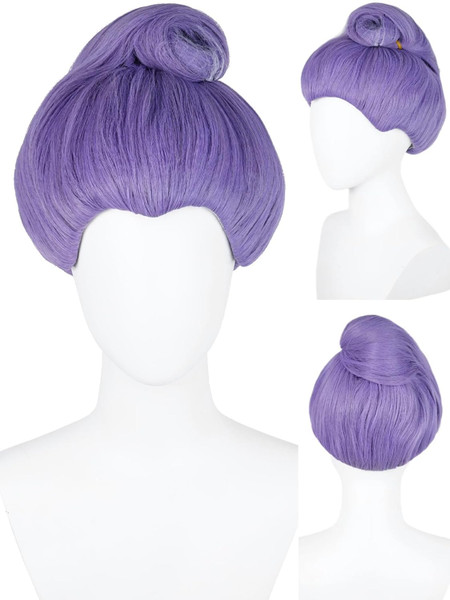 Half and Half Light Purple Godmother Costume Wig with Curly Bun Synthetic Fiber Hair Wigs for Women Halloween Costumes-1765518860