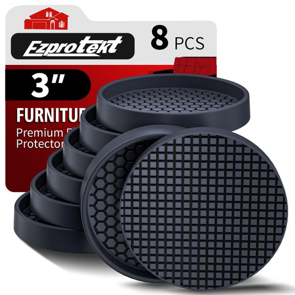 Ezprotekt Non Slip Furniture Pads, 8 Pcs 3" Anti Skid Rubber Furniture Caster Cups, Anti-Slip Furniture Coasters for Hardwood Floors, Anti Slide Floor Protectors for Bed Couch Stoppers (Black)