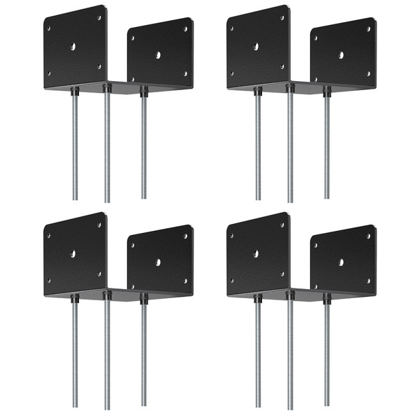 FMhotu 6x6 Concrete Post Base(4 PCS), Deck Post Base Holder Ground Spike for Concrete, Decking Post Brackets with 3 Anchor Rods, Post Base for Pavilion Deck Porch Handrail Railing