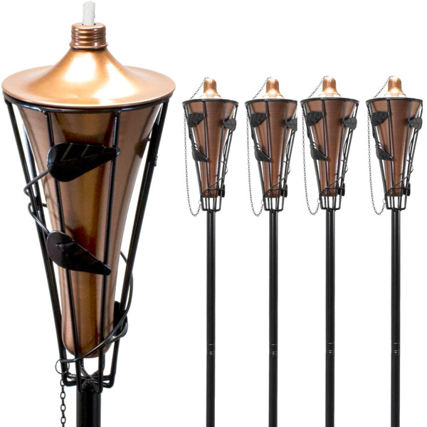 Matney Outdoor Metal Patio Torches – Use for Deck, Patio, Back Yard, Out Door Parties, Wedding – Includes Fiberglass Wick and Snuffer Cap (4 Pack)
