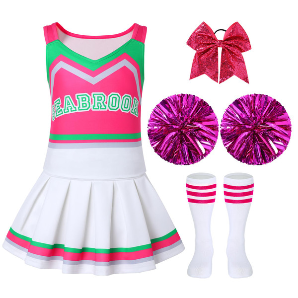 ZapLute Cheerleader Costume for Girls Cheerleading Outfit for Kids Halloween Party 5-10 Years Dress Up Cosplay-1765520049