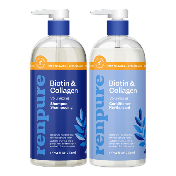 Renpure Biotin & Collagen Shampoo & Conditioner Set, Plant- Based - Nutrient Infused Formulas for Fuller, Thicker Looking Hair - For Fine Hair - Vitamin B7 (Biotin) & Collagen - 24 Fl Oz each, 2 Pack-1765520104