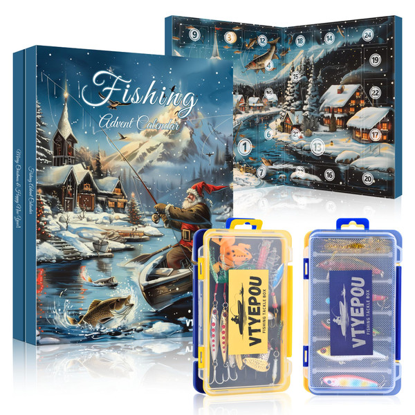 Fishing Advent Calendar 2025 for Men - Fishing Lures Kit with Tackle Box Advent Calendar for Fisher Teen Boys - 2025 Xmas Holiday Surprise Gift for 24 Days Christmas Countdown