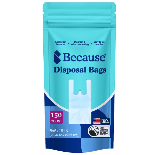 Because Incontinence Disposal Bags, Discreet, Tear Resistant Adult Disposal Bags for Men & Women, Extra-Large, Leak Protection, Odor Blocking, 150 Count (3 packs of 50)