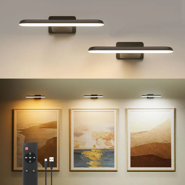 2 Pack Picture Lights for Wall,Battery Operated Wall Sconce Rechargeable,LED Wall Light Cordless with Remote,3 Color Temperature, Art Lights for Painting,Frame,Gallery,Dartboard Lights,Black - Color: black, Size: 2 PACK