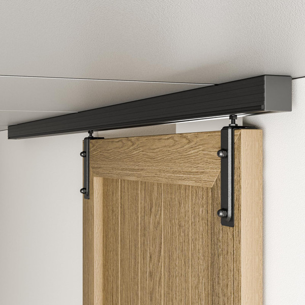 BONIKLUBA 8FT Ceiling Mount Box Rail Barn Door Hardware Kit,Heavy Duty Steel Sliding Barn Door Track,Fit Interior and Exterior Door,Easy Install(No Door)
