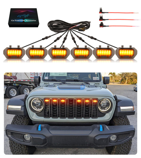 Grill Lights for Jeep Wrangler JL JLU Front Bumper Grille LED Running Marker Lamp Accessories (Amber, 2024-2025)