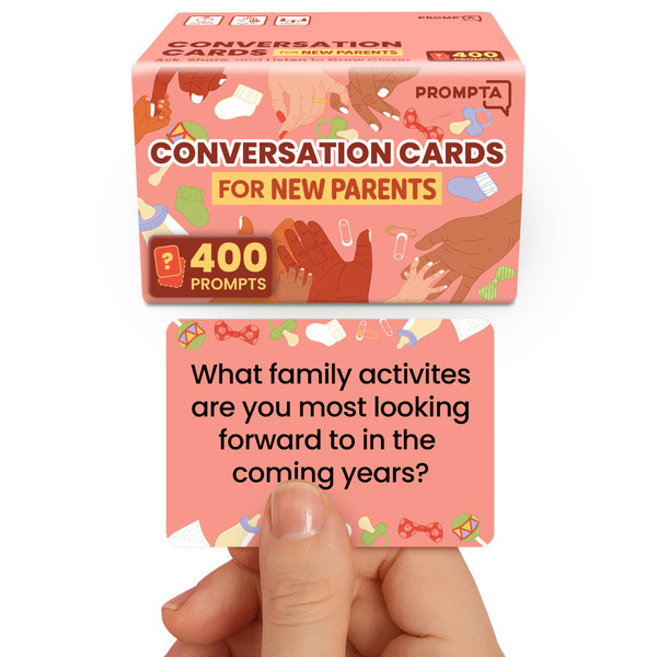 Prompta 400 Conversation Cards for New Parents – Fun Questions to Connect and Talk About Parenting Essentials – Gift for First-Time Mom & Dad – 2.5" x 1.75" Sized Cards – Expecting Couples