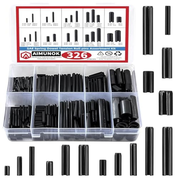 AIMUNOK 326PCS Roll Pin Set - 24 Sizes Spring Dowel Tension Roll Pins - 1/8 1/4 3/8 1/16 5/64 3/32 5/16 5/32 7/32 Split Expansion Pin Assortment Kit for Home Improvement AIMUNOK 326PCS Roll Pin Set - 24 Sizes Spring Dowel Tension Roll Pins - 1/8 1/4 3/8 1/16 5/64 3/32 5/16 5/32 7/32 Split Expansion Pin Assortment Kit for Home Improvement