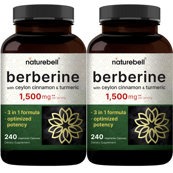 Berberine Supplement 1,500mg with Ceylon Cinnamon & Turmeric Root, 480 Veggie Capsules (2 Pack) | 97% Pure Berberine HCL | Supports Balanced Sugar Levels & Heart Health | Vegan, Non-GMO