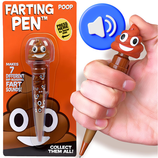 Farting Poop Pen Makes 7 Funny Fart Sounds - Perfect Stocking Stuffers for Kids, Teens & Boys - This Poop Pen Makes Funny Gifts for Christmas - Fart Pen Gag Gifts & White Elephant Gift (Original)