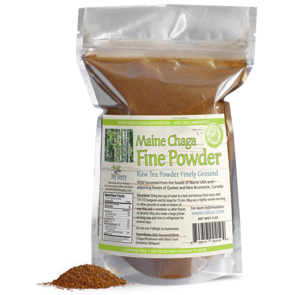 Maine Chaga Tea Fine Mushroom Powder |100% Wild-Harvested in Maine & Atlantic Canada | Herbal Tea | Not an Extract but Whole Raw Powder | 4oz