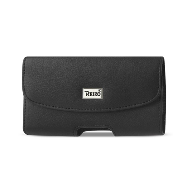 Reiko Wireless Leather Horizontal Phone Pouch with Metal Logo 6.05X3.18X0.67 Belt Clip for Galaxy S6 Devices - Black,HP102B-613207BK