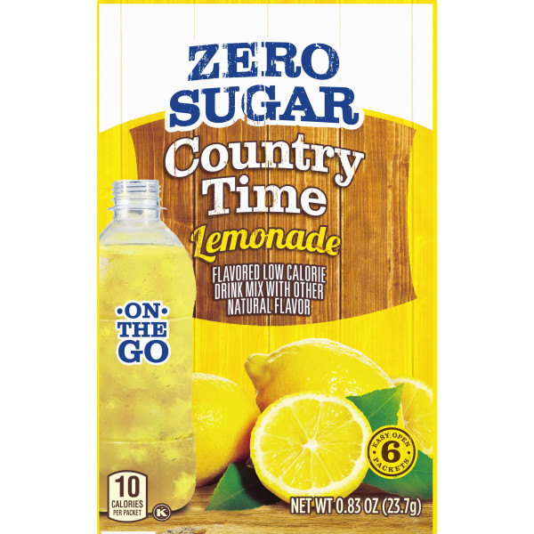 Country Time Zero Sugar Lemonade Naturally Flavored Powdered Drink Mix, 6 ct On-the-Go Packets