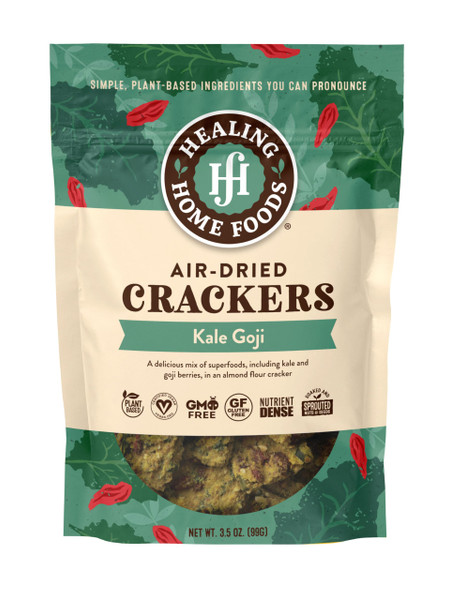 Healing Home Foods Kale Goji Raw High Protein Crackers, Made with Organic Goji Berries, Almonds and Golden Flaxseed Meal, Gluten Free, Vegan, Non-GMO, Plant Based Healthy Crackers, 3.5oz (1Pack)