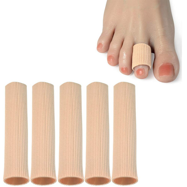 DYKOOK Cuttable Toe Tubes Sleeves 5 Pack, Made of Elastic Fabric Lined with Silicone Gel. Toes Sleeve Protectors Relief Toe Pressure Pain, Corn and Calluses Remover