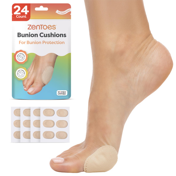 ZenToes Bunion Pads to Wear with Shoes – Waterproof Soft Bunion Cushion Protector, Breathable Adhesive Foot Pad for All Day Comfort & Support, 24 Count