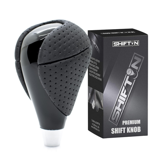 SHIFTIN Piano Black Wood Gear Shift Knob Stick Shifter for Lexus ES300h ES350 GS300 GS350 GS430 GS450h GS460 is-F IS250 IS300 IS350 LS460 LS600h RX350 RX450h (Punched Black Leather/Piano Black)