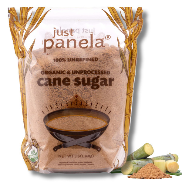 Just Panela Organic Unrefined Cane Sugar 5 Pound Pack of 1 | 100% Unprocessed, Raw Sugar | Panela Great for Baking, Cooking & Sweetening | Healthier Alternative to Regular Refined Sugar
