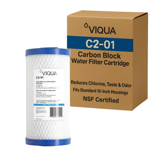 Viqua C2-01 Carbon Block Water Filter Cartridge – 10" x 4.5", 10 Micron, High Flow 6.5 GPM – Reduces Chlorine, Taste & Odor – Fits Standard 10-Inch Housings – NSF Certified
