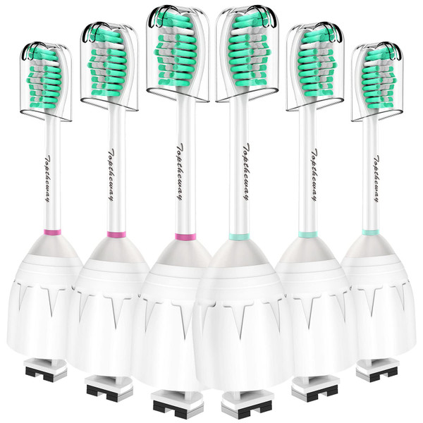 Toptheway Replacement Brush Heads Compatible with Sonicare E-Series Essence Xtreme Elite Advance and CleanCare Screw-On Toothbrush Handles 7022/66, 6 Pack
