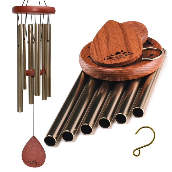 UpBlend Wind Chimes for Outside Gift – Deep Tone Wind Chime with Decorative Stone – Porch & Patio Decor, Elegant Outdoor Ornament, Garden Gifts. 28” Bronze.