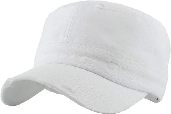 Funky Junque Distressed Military Hat – Newsboy Hats for Women, Short Brim Army Baseball Cap, Womens Cadet Hat Trendy Style - White