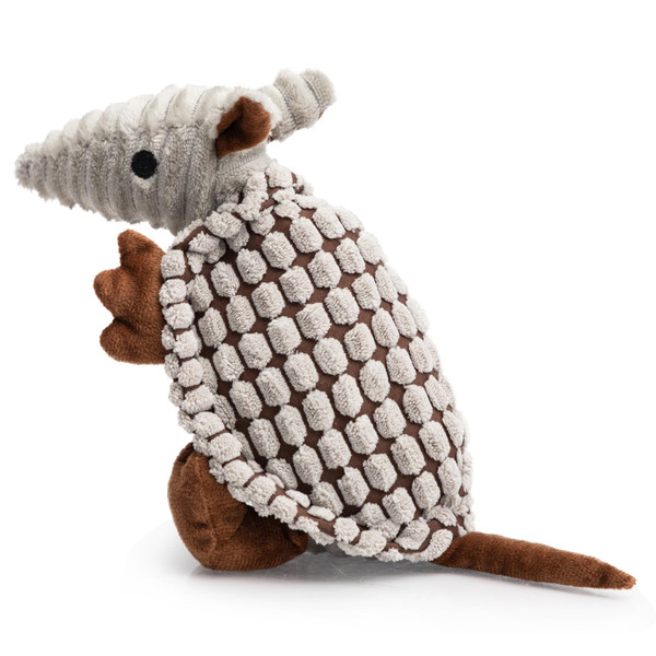 Hollypet Plush Dog Squeaky Toy Stuffed Armadillo Animal Pet Puppy Chew Toys with Clean Teeth for Small Medium Large All Breed Sizes Dogs, Gray, 8 in