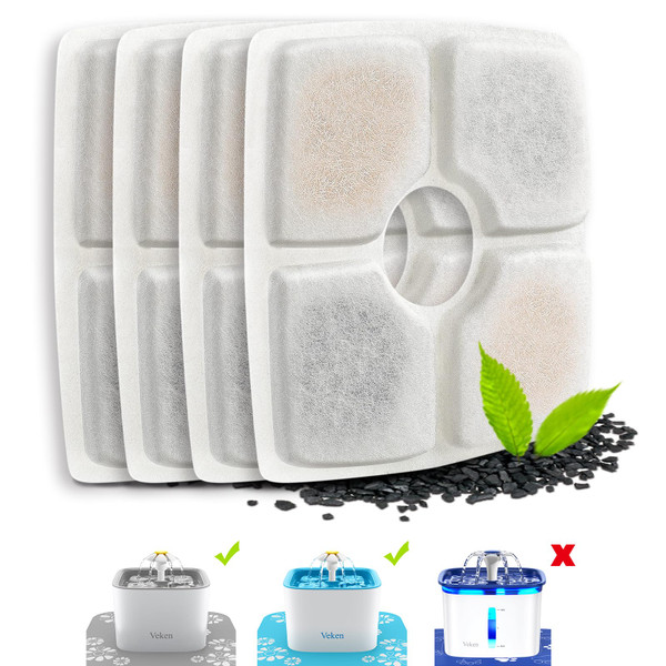 Veken 4 Pack Replacement Filters for 84oz/2.5L Automatic Pet Fountain Cat Water Fountain Dog Water Dispenser
