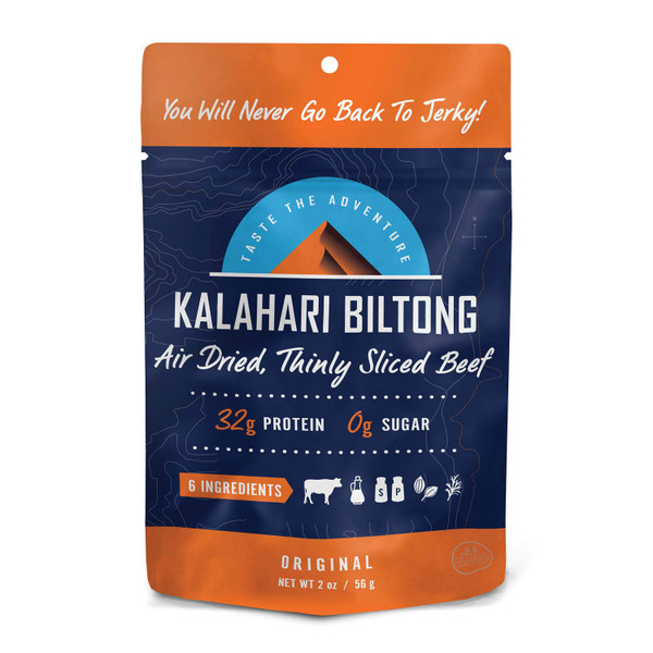 Original Kalahari Biltong, Air-Dried Thinly Sliced Beef, 2oz (Pack of 8), Sugar Free, Gluten Free, Keto & Paleo, High Protein Snack