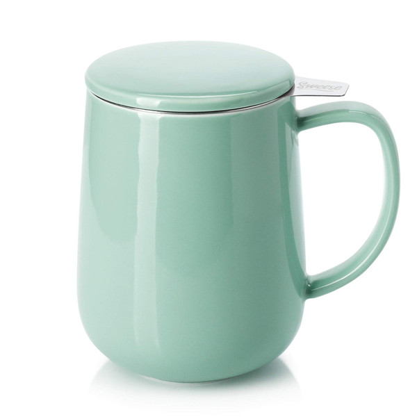 Sweese 20 OZ Porcelain Tea Mug with Infuser and Lid, Loose Leaf Tea Cup, Gifts for Tea Lover - Mint Green