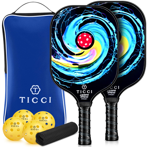 Pickleball Paddles Set of 2, USAPA Approved Fiberglass Pickleball Set with 4 Balls & Carry Bag, Lightweight Rackets for Beginners & Adults