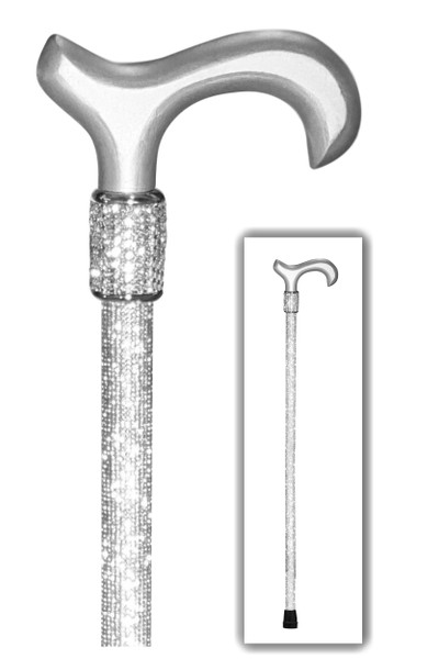 OrthoGlam “Silver Screen” Lightweight Crystal Rhinestone Bedazzled Fashion Cane - Fashionable Bling Wooden Walking Stick for Balance Assistance