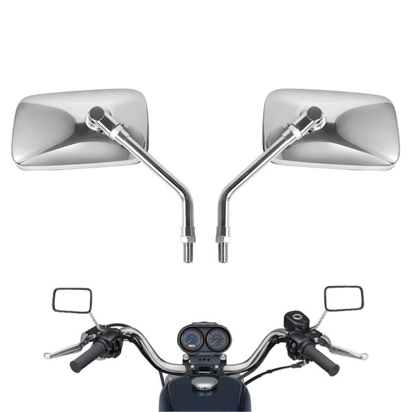 10 mm Bolt Chrome Motorcycle Universal Handlebar Rear view Side Mirrors Compatible with Harley Kawasaki Suzuki Aprilia Street Bike Cruiser Scooter Mirror SIZE: 125mm X 70mm (Chrome Silver)