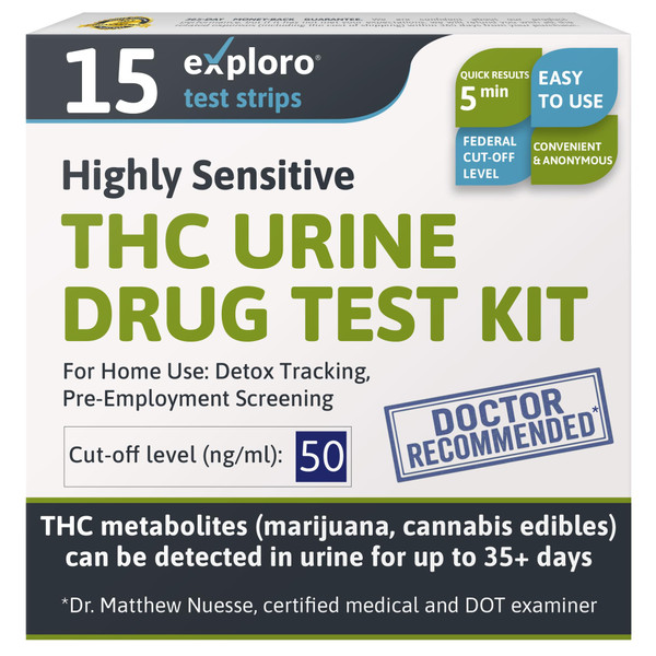 Exploro Highly Sensitive at Home Marijuana Drug Test Kit, THC Drug Test Kit Marijuana/Weed, THC Drug Test Urine, Easy Home Drug Test Marijuana/THC Substance Abuse, 15 THC Test Strips/Sticks, 50 ng/ml Exploro Highly Sensitive at Home Marijuana Drug Test Kit, THC Drug Test Kit Marijuana/Weed, THC Drug Test Urine, Easy Home Drug Test Marijuana/THC Substance Abuse, 15 THC Test Strips/Sticks, 50 ng/ml