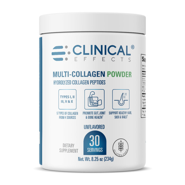 Clinical Effects Multi-Collagen Powder - Collagen Dietary Supplement - 8oz - 30 Servings - 5 Types of Quality-Sourced Multi-Collagen to Support Joint, Bone, Skin and Nail Health - Fast Absorption