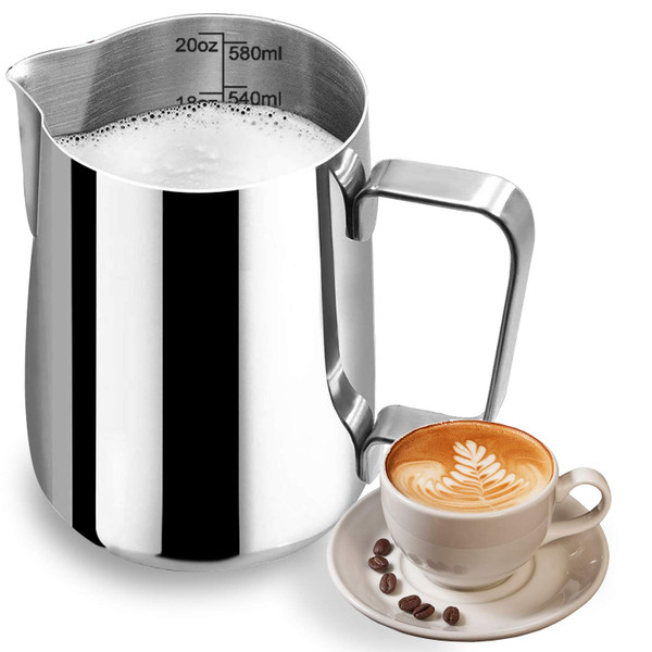 Milk Frothing Pitcher, Stainless Steel Latte Art Creamer Cup The Best Milk Frother Steamer Cup Stainless Steel Coffee Milk Frothing Cup,Coffee Steaming Pitcher 20oz/500ml (20 oz)