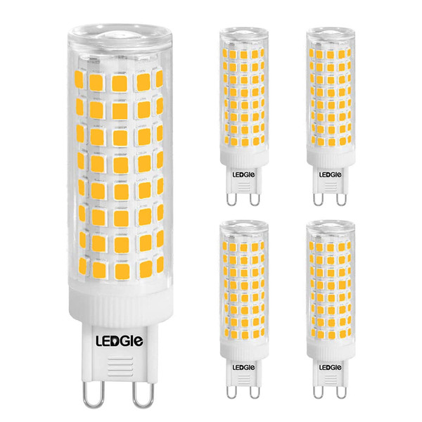 LEDGLE 5Pcs G9 LED Bulb 10W(100W Halogen Equivalent), 100LEDs 900LM 3000K Warm White Light for Ceramic G9 Bi Pin Base, Suit for Ceiling Chandeliers Light, No Flicker, Non-dimmable…