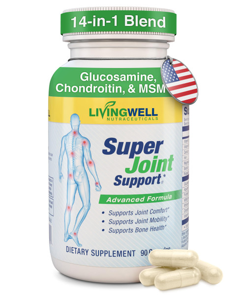 SUPER JOINT SUPPORT: Glucosamine, Chondroitin, MSM, Vitamin D and B12, FruiteX-B Joint Supplement, Maximum Pain Management, Bone & Muscle Health, Flexibility & Mobility for Men & Women, 90 Capsules